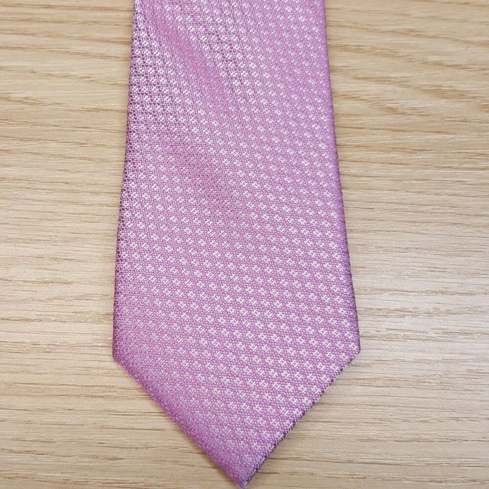 BAR III Mens Neck Tie Solid Pink Slim Pointed Woven Textured Silk Blend